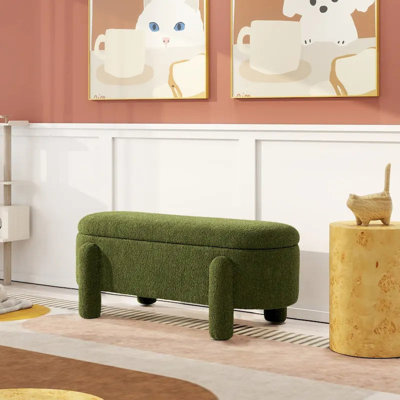 Hugo 49 Boucle Fully Upholstered Oval Storage Bench