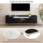 TV Stand with Fluted Glass,Entertainment Center for TVs Up to 70,Faux Marble Top TV Console Table with Gold Frame Base