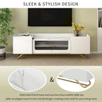 TV Stand with Fluted Glass,Entertainment Center for TVs Up to 70,Faux Marble Top TV Console Table with Gold Frame Base