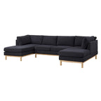 Hallie 124-inch Black Sherpa U-shaped Sectional Sofa with Wide Double Chaise - 124W x 63.5D x 33.5H