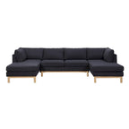 Hallie 124-inch Black Sherpa U-shaped Sectional Sofa with Wide Double Chaise - 124W x 63.5D x 33.5H