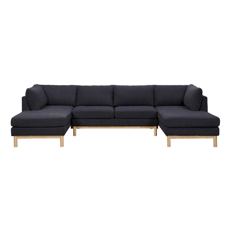 Hallie 124-inch Black Sherpa U-shaped Sectional Sofa with Wide Double Chaise - 124W x 63.5D x 33.5H