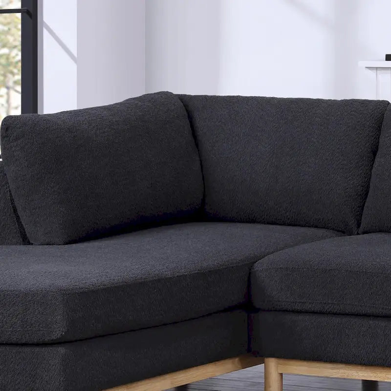 Hallie 124-inch Black Sherpa U-shaped Sectional Sofa with Wide Double Chaise - 124W x 63.5D x 33.5H
