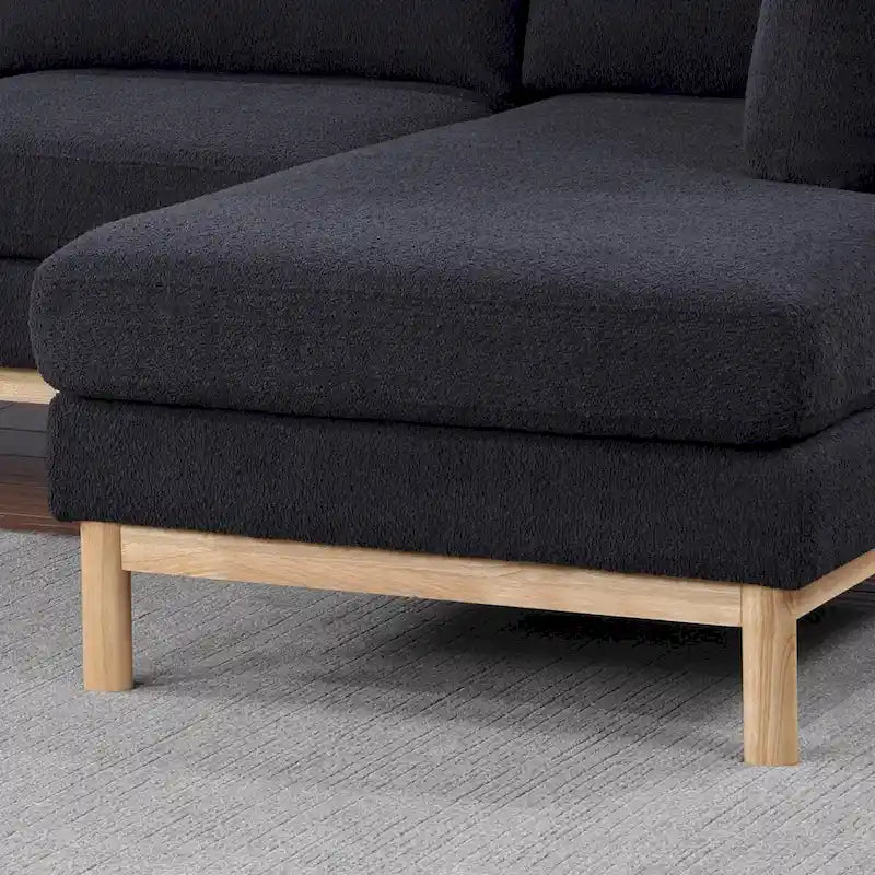 Hallie 124-inch Black Sherpa U-shaped Sectional Sofa with Wide Double Chaise - 124W x 63.5D x 33.5H