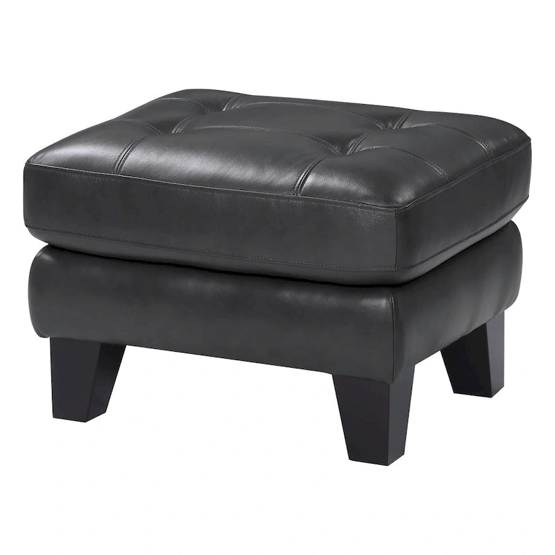 Sofy 27 Inch Ottoman, Dark Gray Top Grain and Faux Leather, Solid Wood