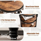 3-Tier Round Side Table with Wood Grain Finish