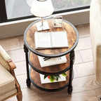 3-Tier Round Side Table with Wood Grain Finish