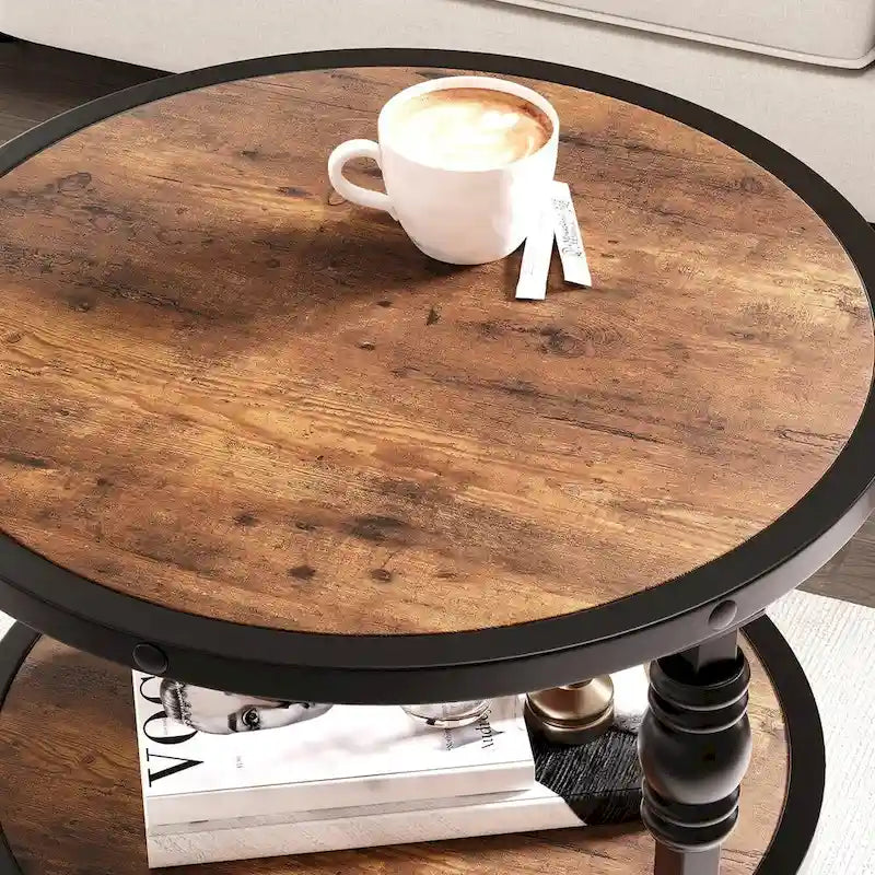 3-Tier Round Side Table with Wood Grain Finish
