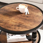 3-Tier Round Side Table with Wood Grain Finish
