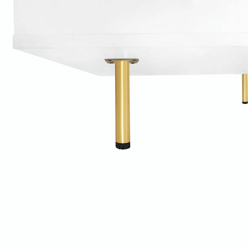 High Gloss Coffee Table: 4 Golden Legs, 2 Drawers, 2-Tier Square Design