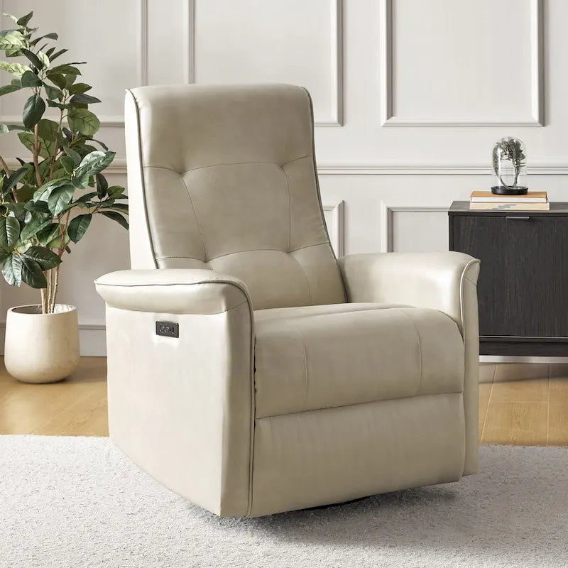 Valentin Modern Faux Leather Swivel Power Recliner with USB Ports by HULALA HOME