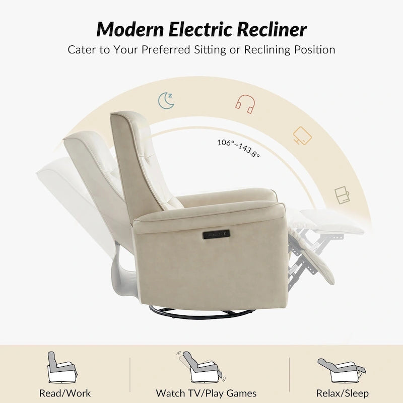 Valentin Modern Faux Leather Swivel Power Recliner with USB Ports by HULALA HOME