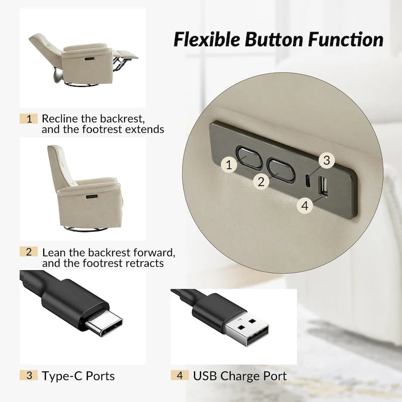 Valentin Modern Faux Leather Swivel Power Recliner with USB Ports by HULALA HOME