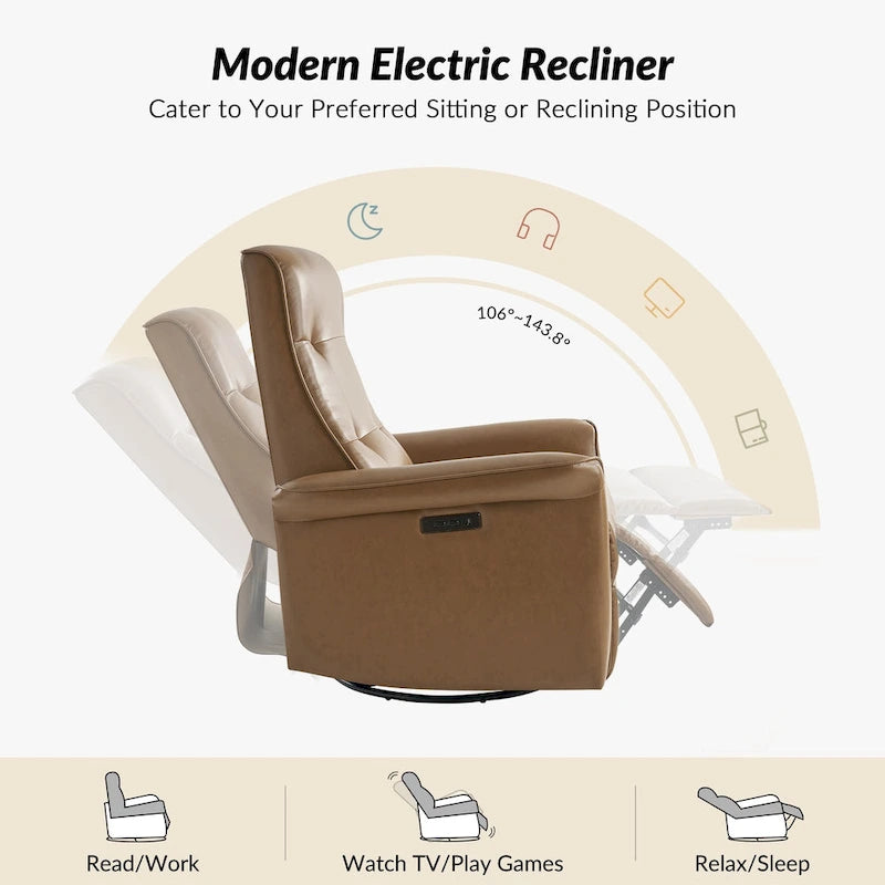 Valentin Modern Faux Leather Swivel Power Recliner with USB Ports by HULALA HOME