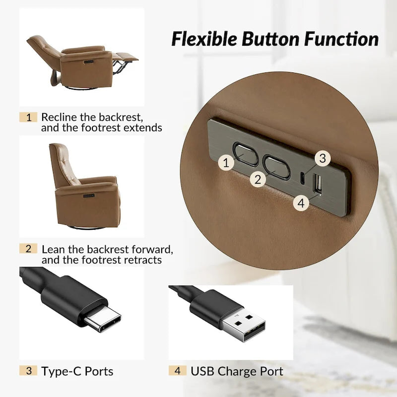 Valentin Modern Faux Leather Swivel Power Recliner with USB Ports by HULALA HOME