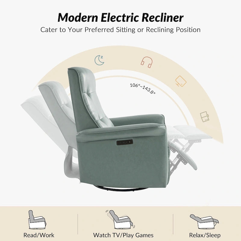 Valentin Modern Faux Leather Swivel Power Recliner with USB Ports by HULALA HOME