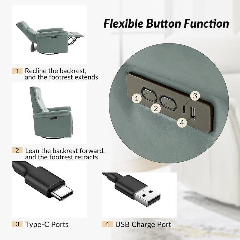 Valentin Modern Faux Leather Swivel Power Recliner with USB Ports by HULALA HOME