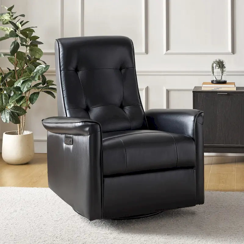 Valentin Modern Faux Leather Swivel Power Recliner with USB Ports by HULALA HOME