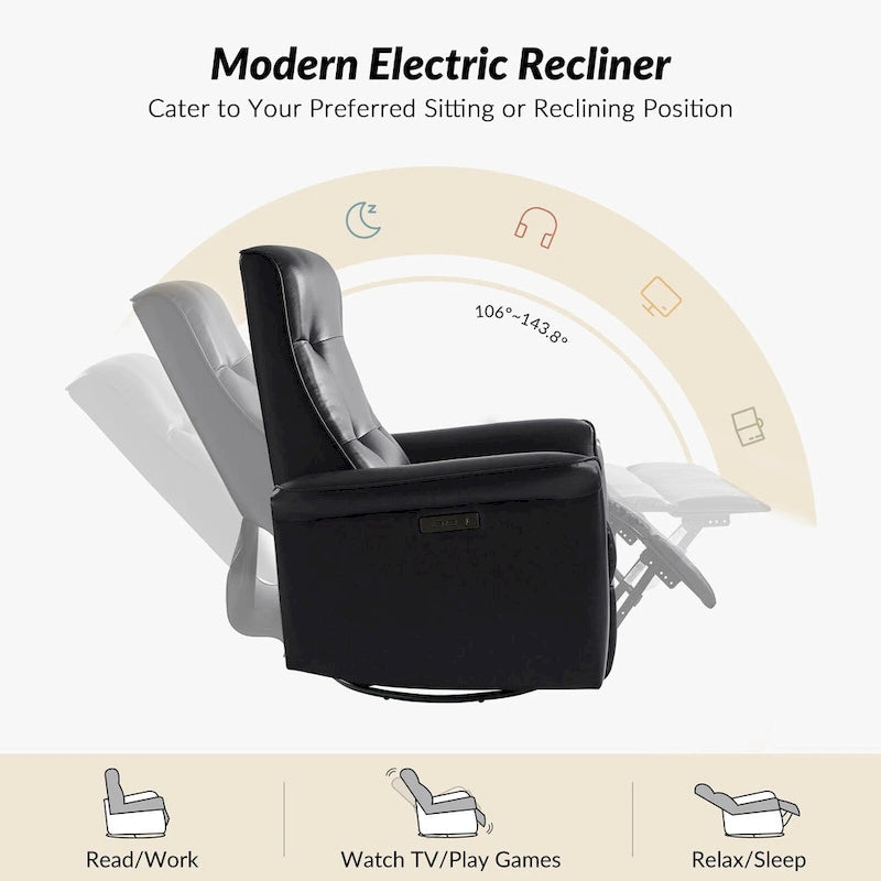 Valentin Modern Faux Leather Swivel Power Recliner with USB Ports by HULALA HOME