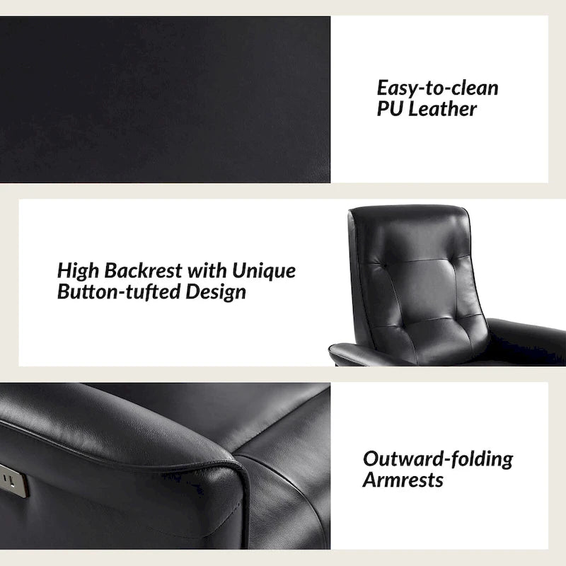 Valentin Modern Faux Leather Swivel Power Recliner with USB Ports by HULALA HOME