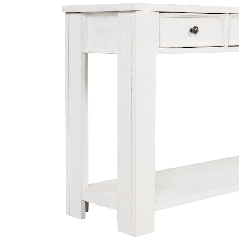 63 Pine Wood Console Table with 4 Drawers and 1 Bottom Shelf