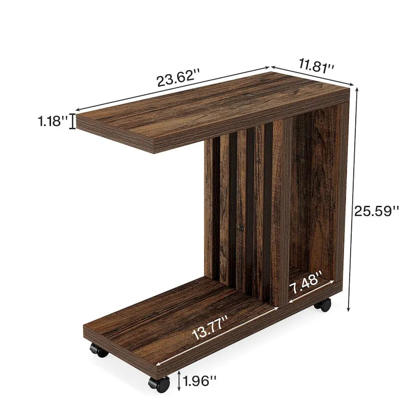 C-Shaped End Side Table for Living Room, Wooden Beside Couch Table