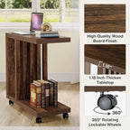 C-Shaped End Side Table for Living Room, Wooden Beside Couch Table