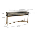 Macari Miki Art Deco Solid Wood AndVegan Leather Shagreen With Brass Accents Console Table - 59W x 16D x 32.3H