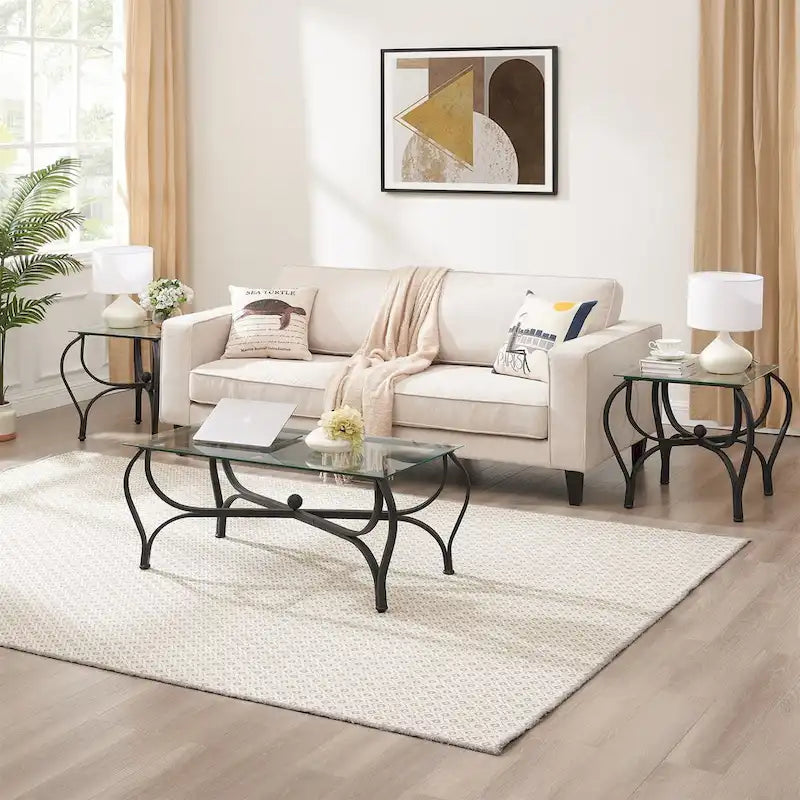 Tempered Glass Surface 3-Piece Coffee Table Set