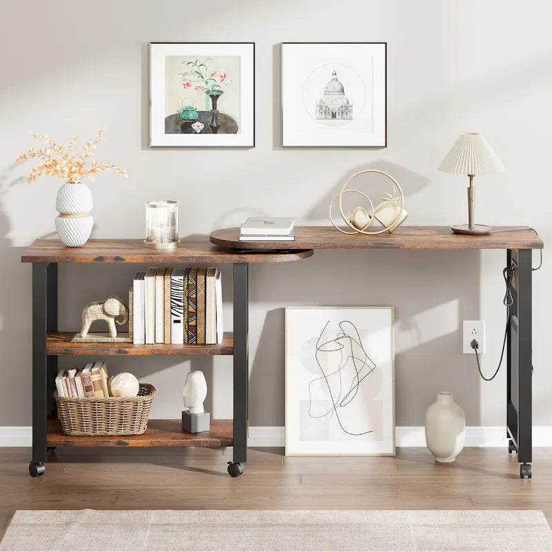 End Table Rotating Sofa Side Table with Charging Station