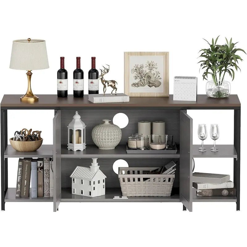 58 Inch Farmhouse TV Stand for up to 65 TV with Doors and Open Shelves