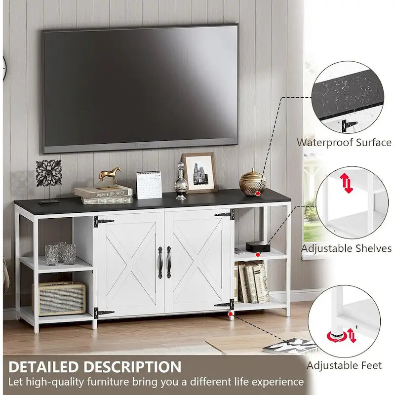 58 Inch Farmhouse TV Stand for up to 65 TV with Doors and Open Shelves