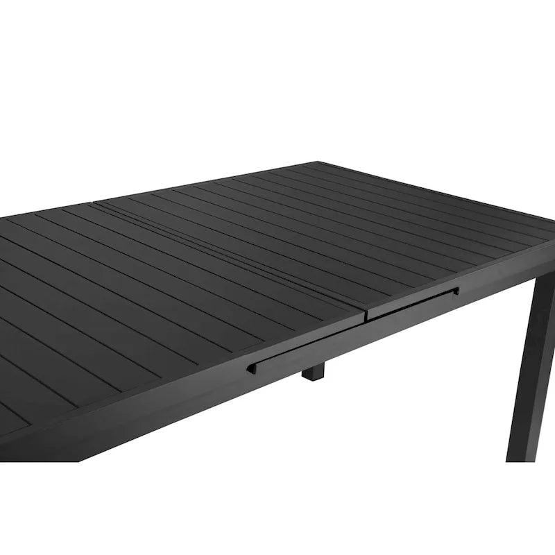 Meta 95 Inch Extendable Dining Table, Gray Aluminum Frame, Plank Style Top