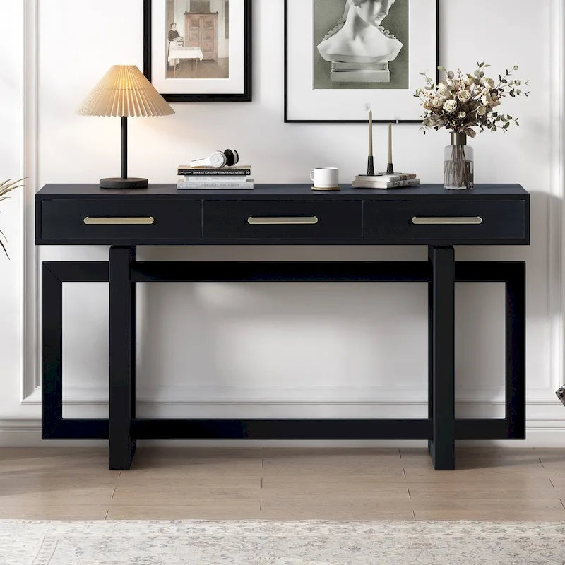 White Console Table with 3 Drawers - Minimalist Style for Home Use