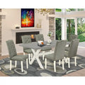 East West Furniture Dinette Set- a Dining Table and Gray Linen Fabric Parsons Chairs, Off-White(Pieces Options)