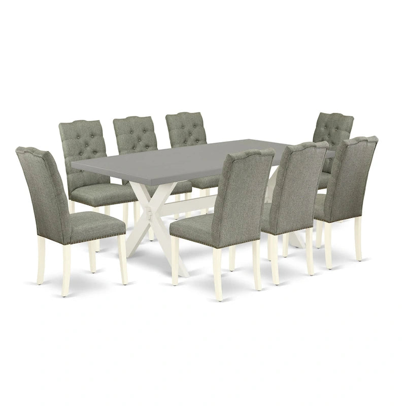 East West Furniture Dinette Set- a Dining Table and Gray Linen Fabric Parsons Chairs, Off-White(Pieces Options)