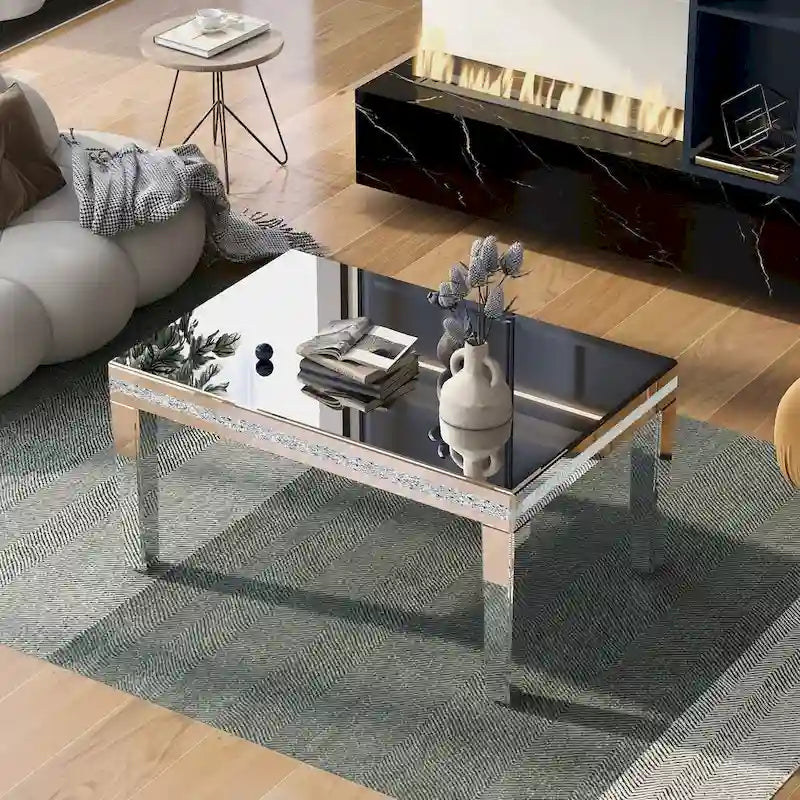 Mirrored Coffee Table with Adjustable Height