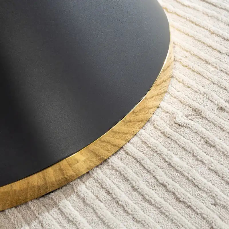Black Marble Printed MDF Round Dining Table, Black Columnar Base with Gold Annulus(Not Including Chairs)