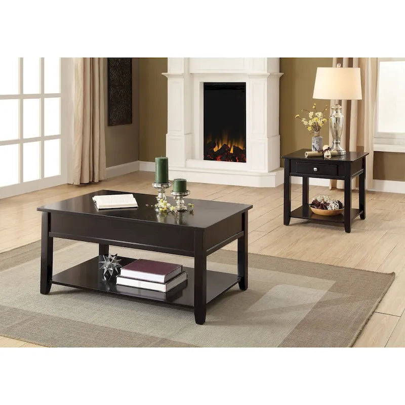 Wooden Coffee Table with Lift Top in Black