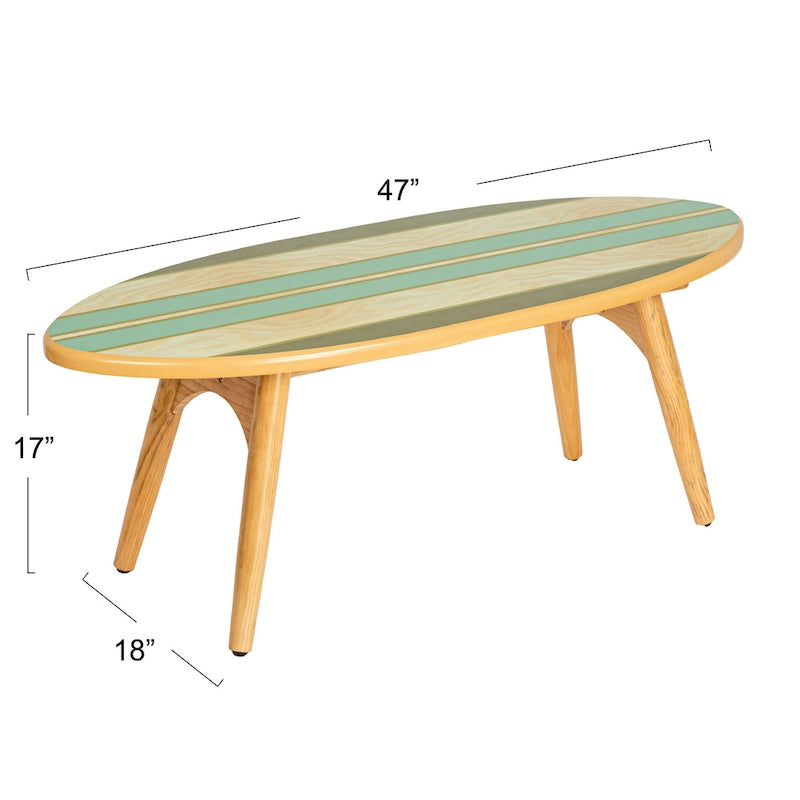 Striped Surfboard Oval Coffee Table, Multicolor