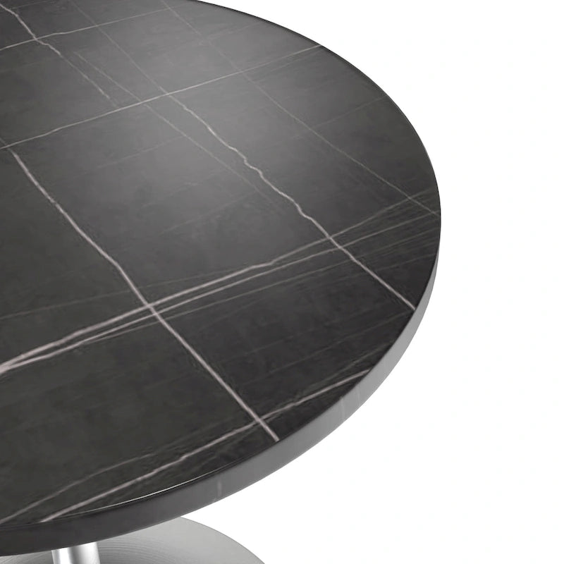 LeisureMod Verve 27 Round Dining Table with Stone TableTop and Brushed Chrome Base for Kitchen & Dining Room
