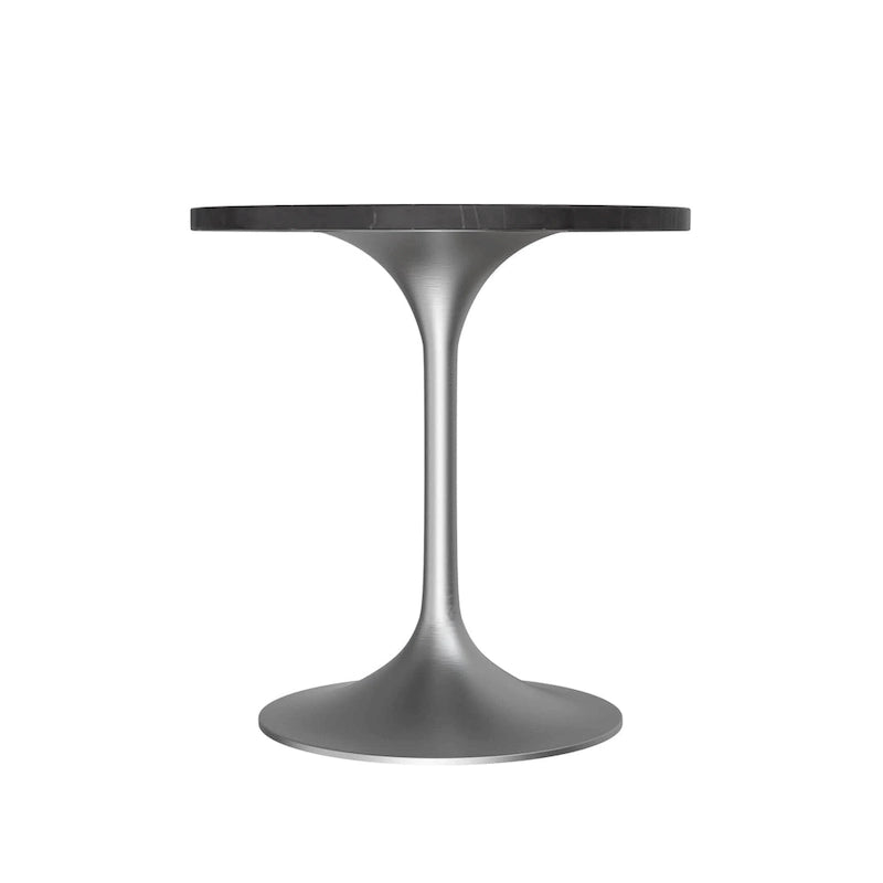 LeisureMod Verve 27 Round Dining Table with Stone TableTop and Brushed Chrome Base for Kitchen & Dining Room