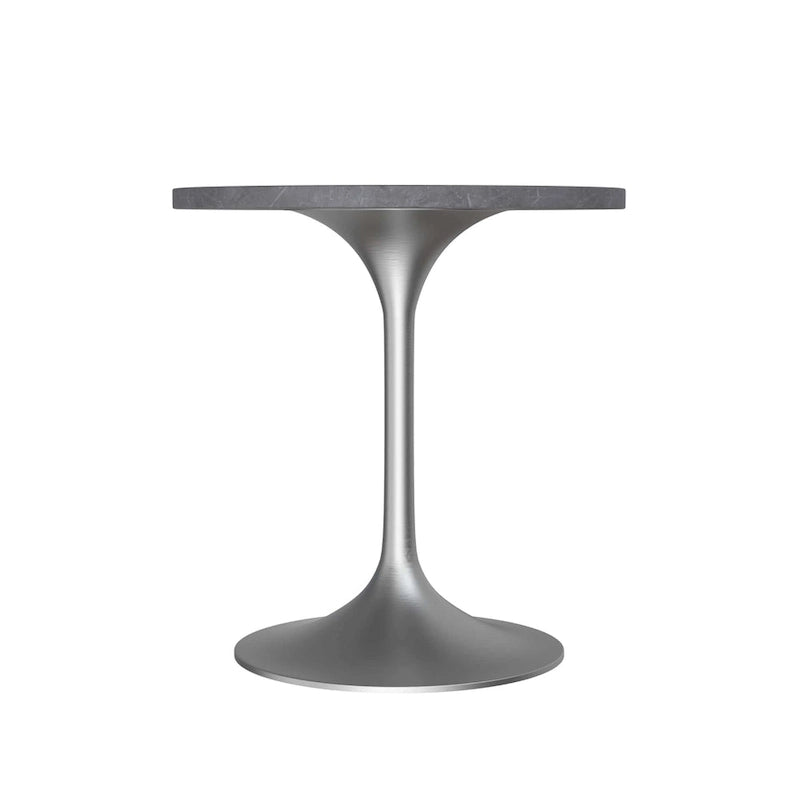 LeisureMod Verve 27 Round Dining Table with Stone TableTop and Brushed Chrome Base for Kitchen & Dining Room