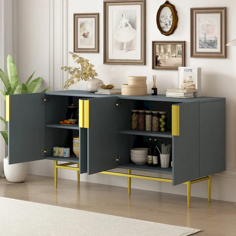 Modern Elegant 4-door Sideboard Gold Metal Handle Buffet Cabinet for Dining Room, Living Room, Bedroom, Hallway