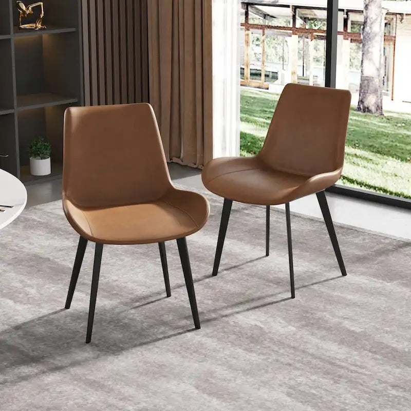 Mid-Century Brown Dining Chair (Set of 2) PU Leather Upholstered Side Chair
