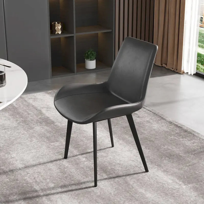 Mid-Century Brown Dining Chair (Set of 2) PU Leather Upholstered Side Chair