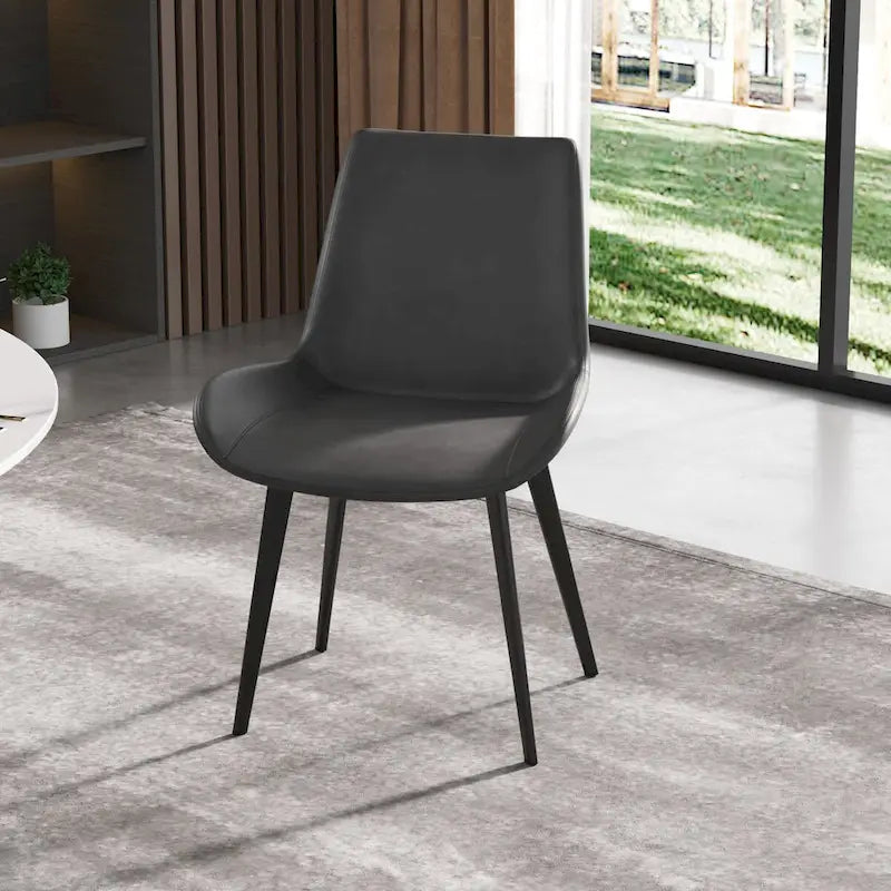 Mid-Century Brown Dining Chair (Set of 2) PU Leather Upholstered Side Chair