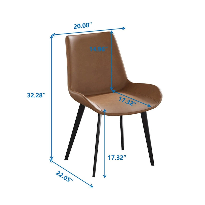 Mid-Century Brown Dining Chair (Set of 2) PU Leather Upholstered Side Chair