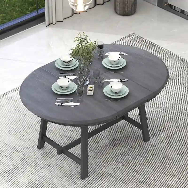 Retro Wood Dining Table Round Extendable Dining Table for Dining Room