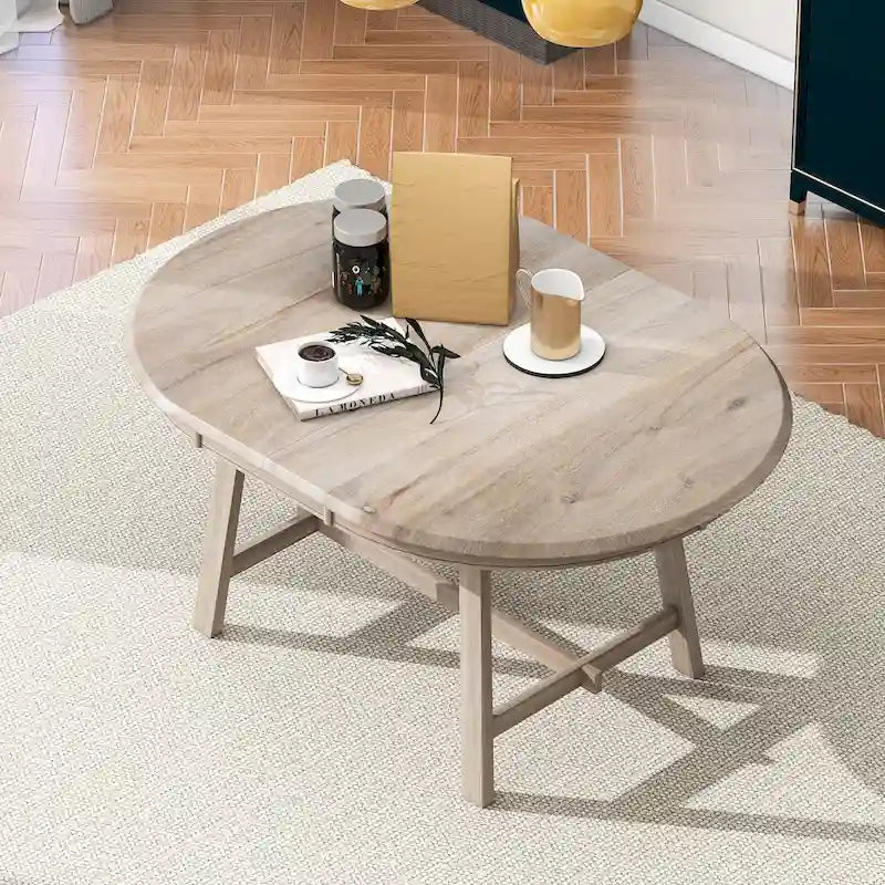 Retro Wood Dining Table Round Extendable Dining Table for Dining Room
